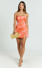 Brailey Mini Dress - Strapless Dress in Orange Jacquard