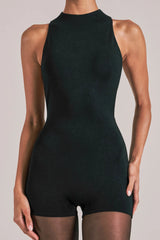 High-Neck Romper in Black