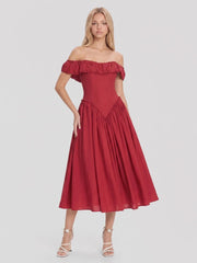 Off-Shoulder Corset Midi Dress