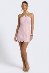 Lenny Scalloped Linen Halter Mini Dress