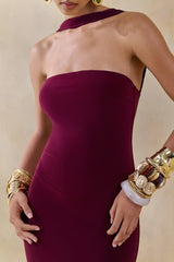 Amariah | Burgundy Bandeau Midi Dress With Scarf-Detail