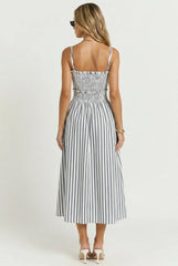 Port Café Striped Linen Midi Dress