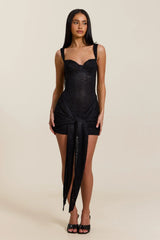 Tie Front Lace Mini in Black