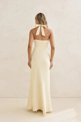 Charm Of Yours Satin Halter Maxi Dress Yellow
