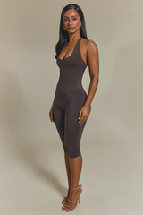 The Sandra Capri Jumpsuit in Brown