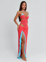 MIRANDA MAXI DRESS CORAL AND BLUE