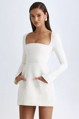 Square-Neck Structured Tulip Mini Dress In Vanilla