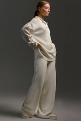 Polo Knit Pullover and Wide-Leg Pants Set
