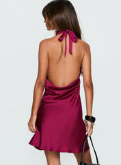 A-List Halter Cowl Neck Mini Dress Plum