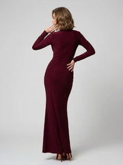 Ruffle Long Sleeve Sheath Gown
