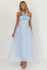 Elvera Rose Bust Halter Midi Dress Blue