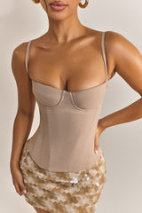 The Everly Lace Up Corset Top in Stone