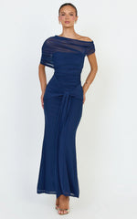 Nicolette Maxi Dress - Cape Sleeve Off Shoulder Dress in Navy