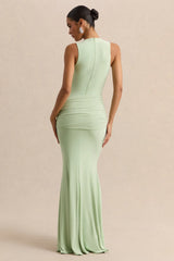 Mirene | Mint Round-Neck Maxi-Dress With Gathered-Detailing And Sash