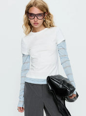 Caisey Layered Long Sleeve Top White / Blue Stripe