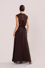 Fidelia Chocolate Maxi Dress With Sheer Cowl Overlay