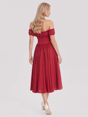 Off-Shoulder Corset Midi Dress