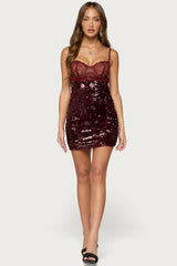 Airi Sequin Lacey Cupped Mini Dress