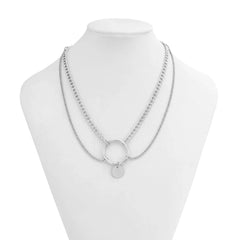 Minimalist Layered Sequin Ring Charm Choker Necklace