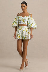 Pixel | White Botanical Print Shorts