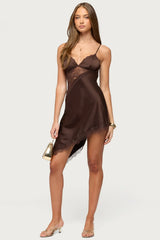 Kit Asymmetric Lacey Satin Effect Dress