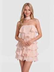 Strapless Layered Ruffle Mini Dress