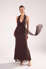 Givelle Maxi V-Neck Halter Dress