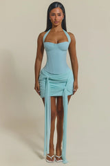 The Zadie Lace Up Corset Top in Baby Blue