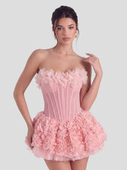 Floral Applique Strapless Corset Mini Dress