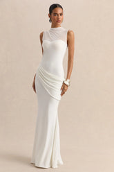 Lyssy | White High-Neck Maxi Dress With Mesh-Detail