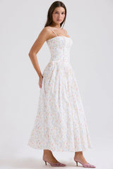 White Posy Print Cotton Maxi Sundress