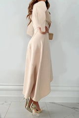 Elegant V-Neck Sheath Midi Dress With Slit Design