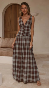 Sanya Maxi Dress - Chocolate Check