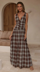 Sanya Maxi Dress - Chocolate Check