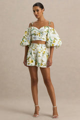 Pixel | White Botanical Print Shorts