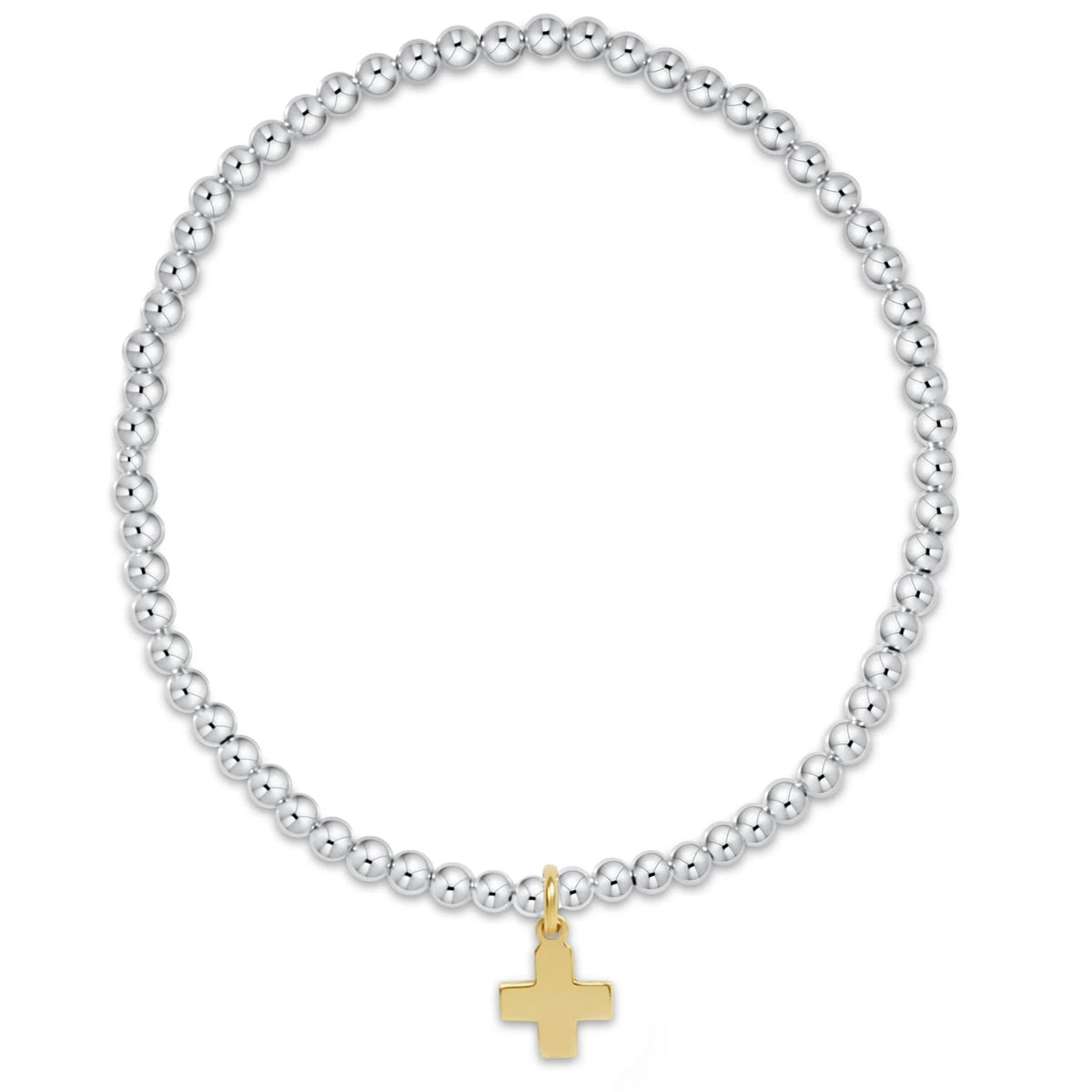 Classic Mixed Metal 3mm Bracelet - Signature Cross Gold Charm