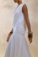Glorina | Cream Plunge-Neck Maxi Dress With Draped-Detailing