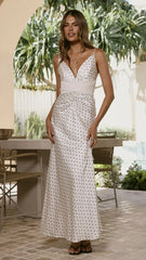 Zada Bow Maxi Dress - Cream/Black Polka Dot