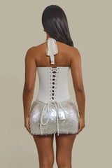 The Zadie Lace Up Corset Top in Off White