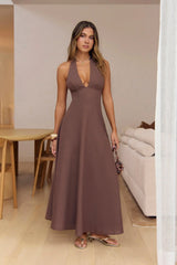 Keep It Classic Halter Maxi Dress Brown