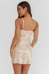 Sun Rise Contrast Bust Sequin Mini Dress Champagne