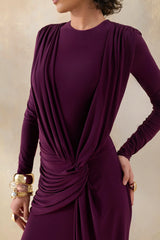 Desirelle | Plum Crew-Neck Maxi Dress With Gathered-Detailing