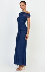 Nicolette Maxi Dress - Cape Sleeve Off Shoulder Dress in Navy