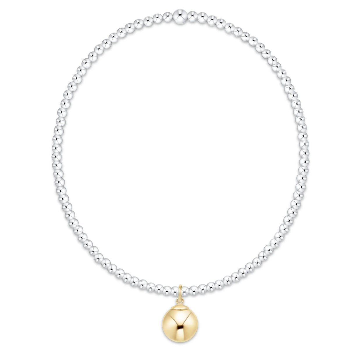Classic Mixed Metal 2mm Bracelet - Classic Gold 8mm Charm
