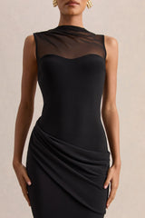 Lyssy | Black High-Neck Maxi Dress With Mesh-Detail