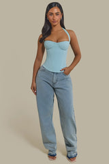 The Zadie Lace Up Corset Top in Baby Blue