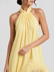Feather Trim Halter Chiffon Maxi Dress