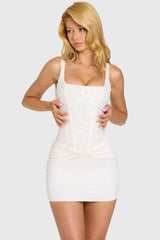 Embellished Corset Mini Dress in Ivory