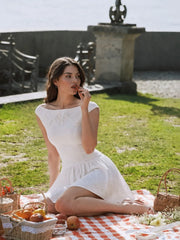 Chic Boat Neck Broderie Anglaise Dress