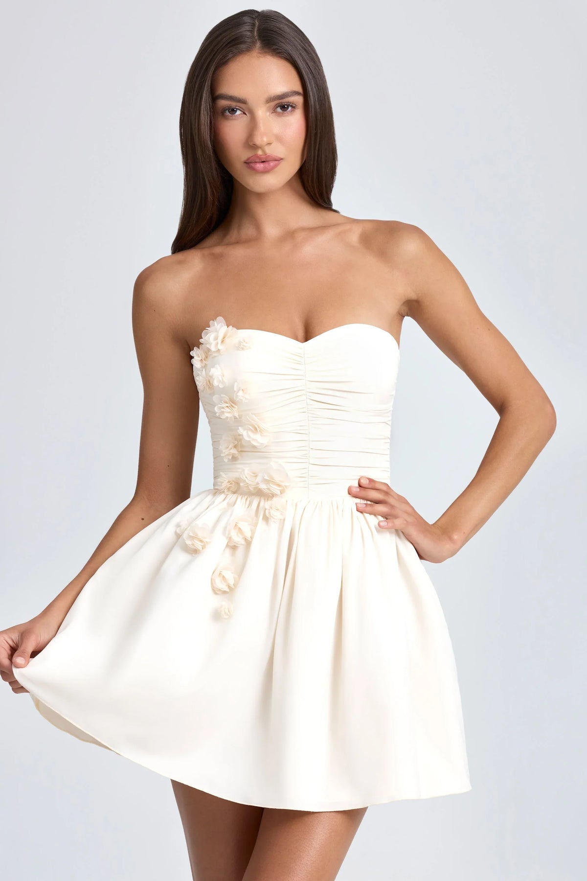 Bandeau Floral-Appliqué Corset Mini Dress In Ivory